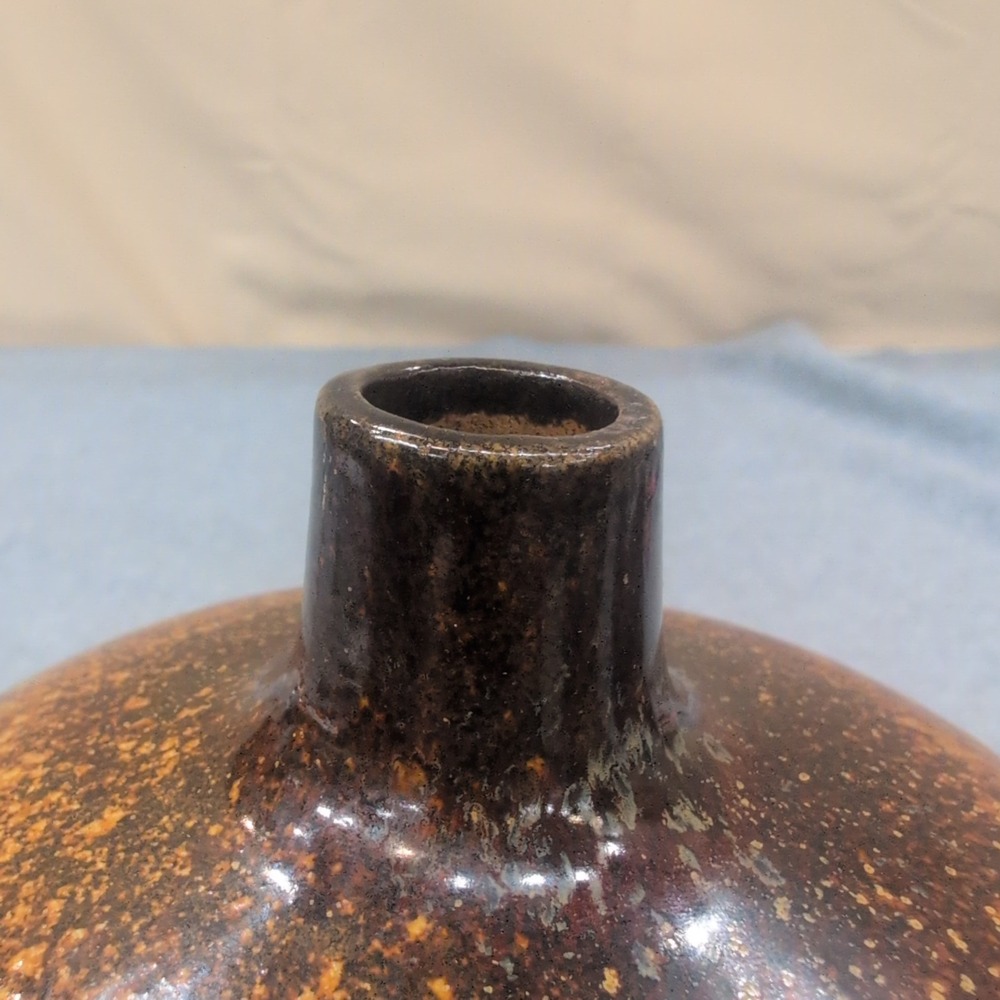 Unattributed Studio Pottery Vase Hand Thrown Stoneware Brown Blue Drip Glaze - Picture 3 of 7